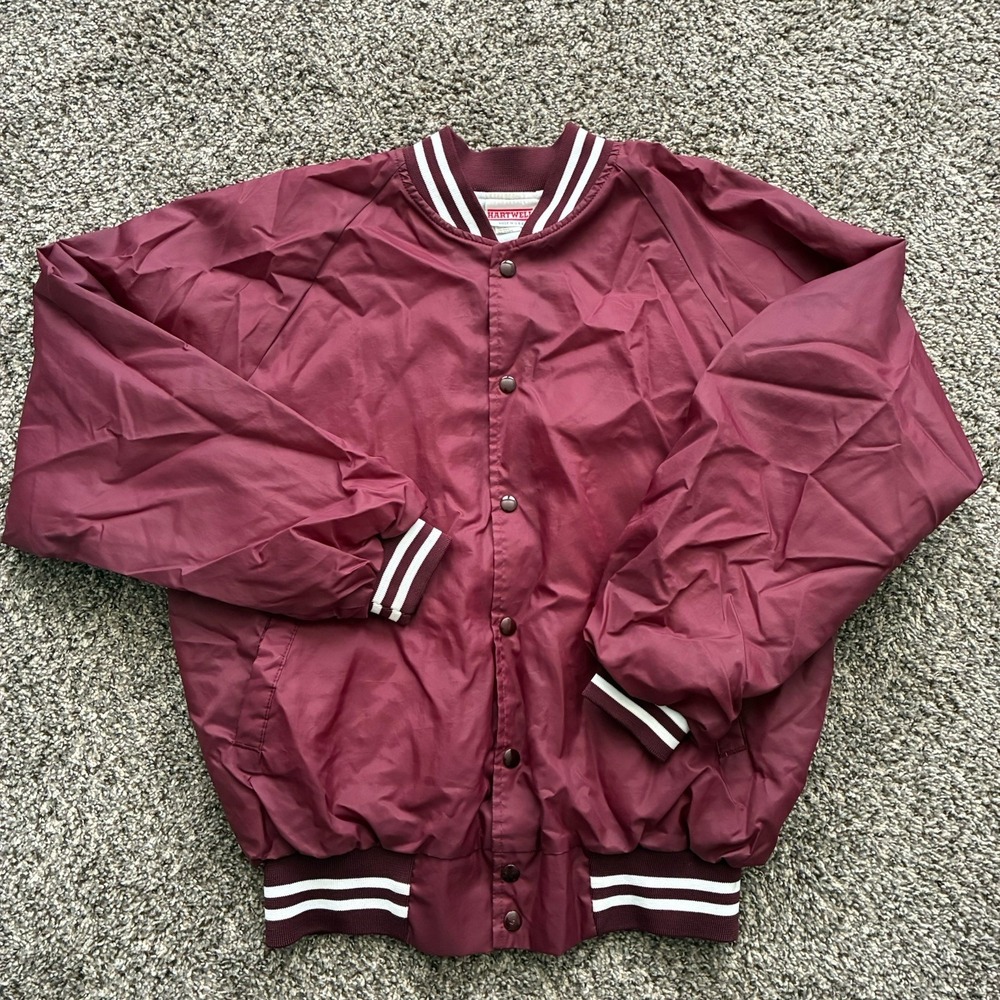 Vintage Hartwell Men's XL Burgundy USA 80s Bomber Jacket